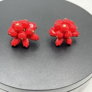 J. Crew Red Round Bauble Beads Cluster Stud Earrings